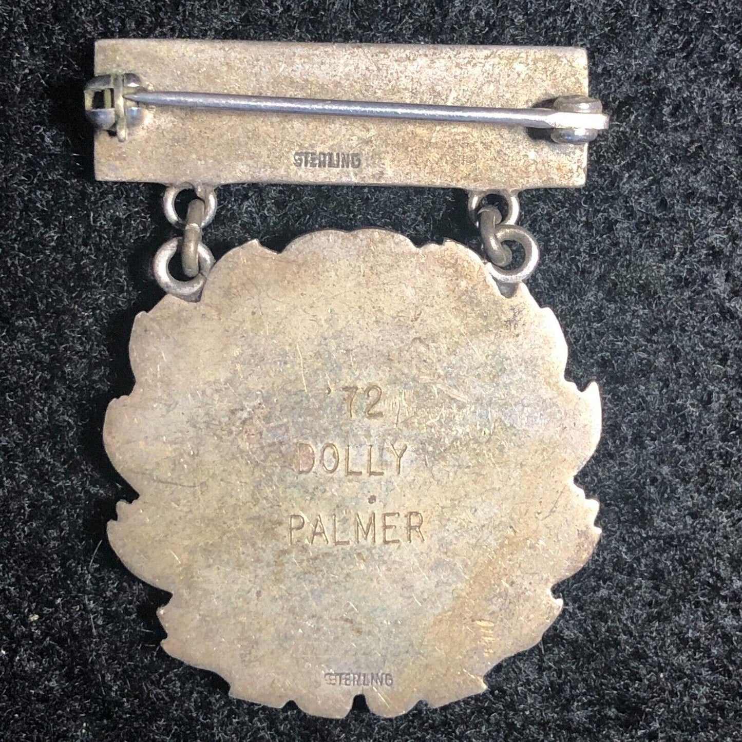 Pennsylvania Women's Bowling "Dolly Palmer" Lapel Pinback c1962 - Sterling