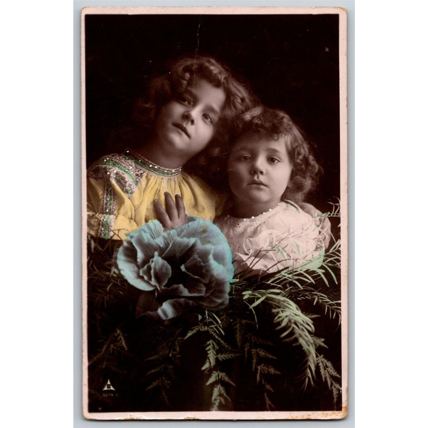 c1909 Vintage Russian RPPC* Two Young Children Easter? Postcard (4471)