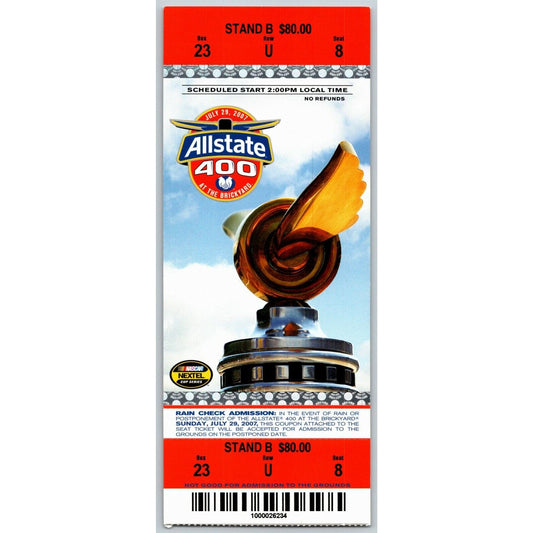 2007 Allstate 400 Indianapolis Motor Speedway Ticket Stub - Seat 8