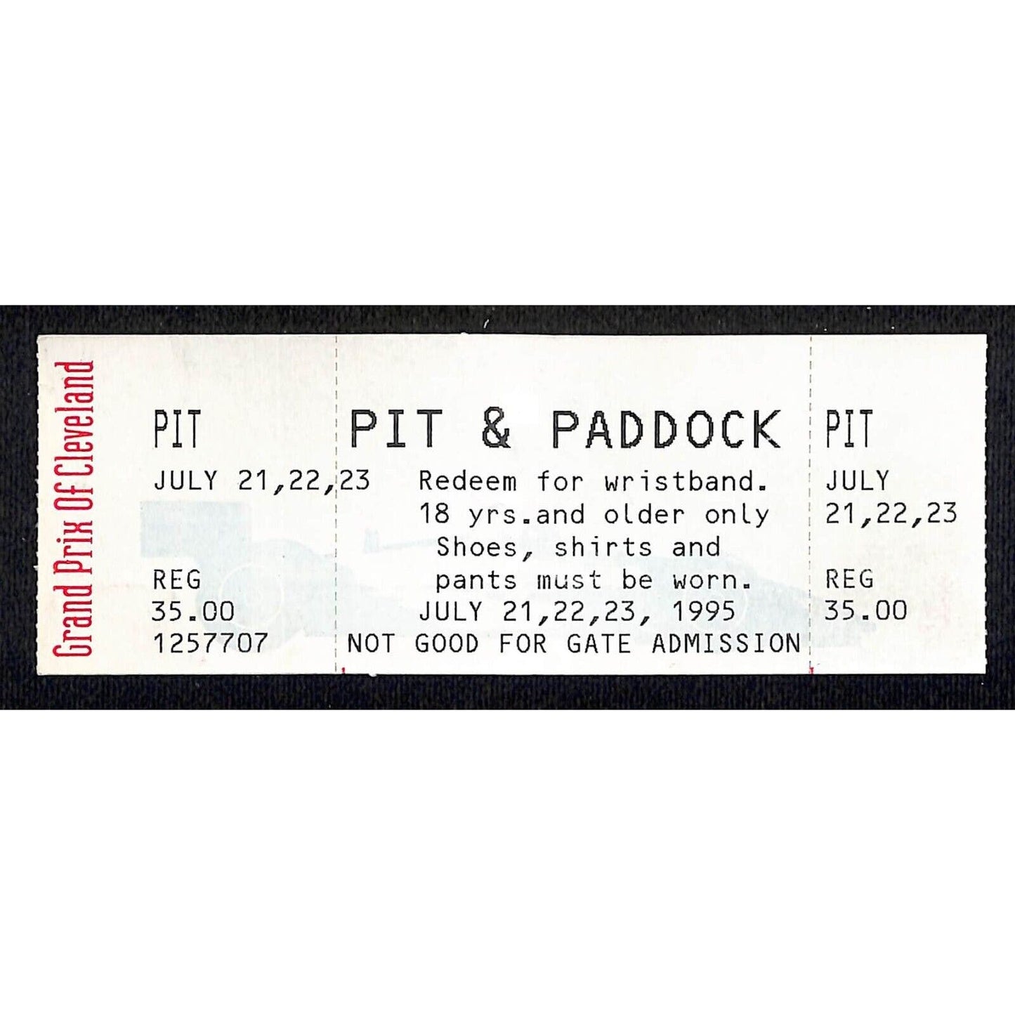 1995 Grand Prix Cleveland Pit & Paddock Ticket VGC