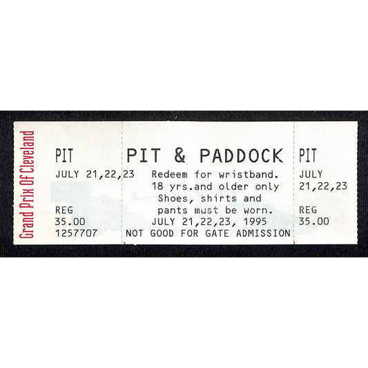 1995 Grand Prix Cleveland Pit & Paddock Ticket VGC