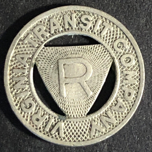 Virginia Transit Company One Fare Richmond, VA WM "R" Triangle Token 16mm Scarce