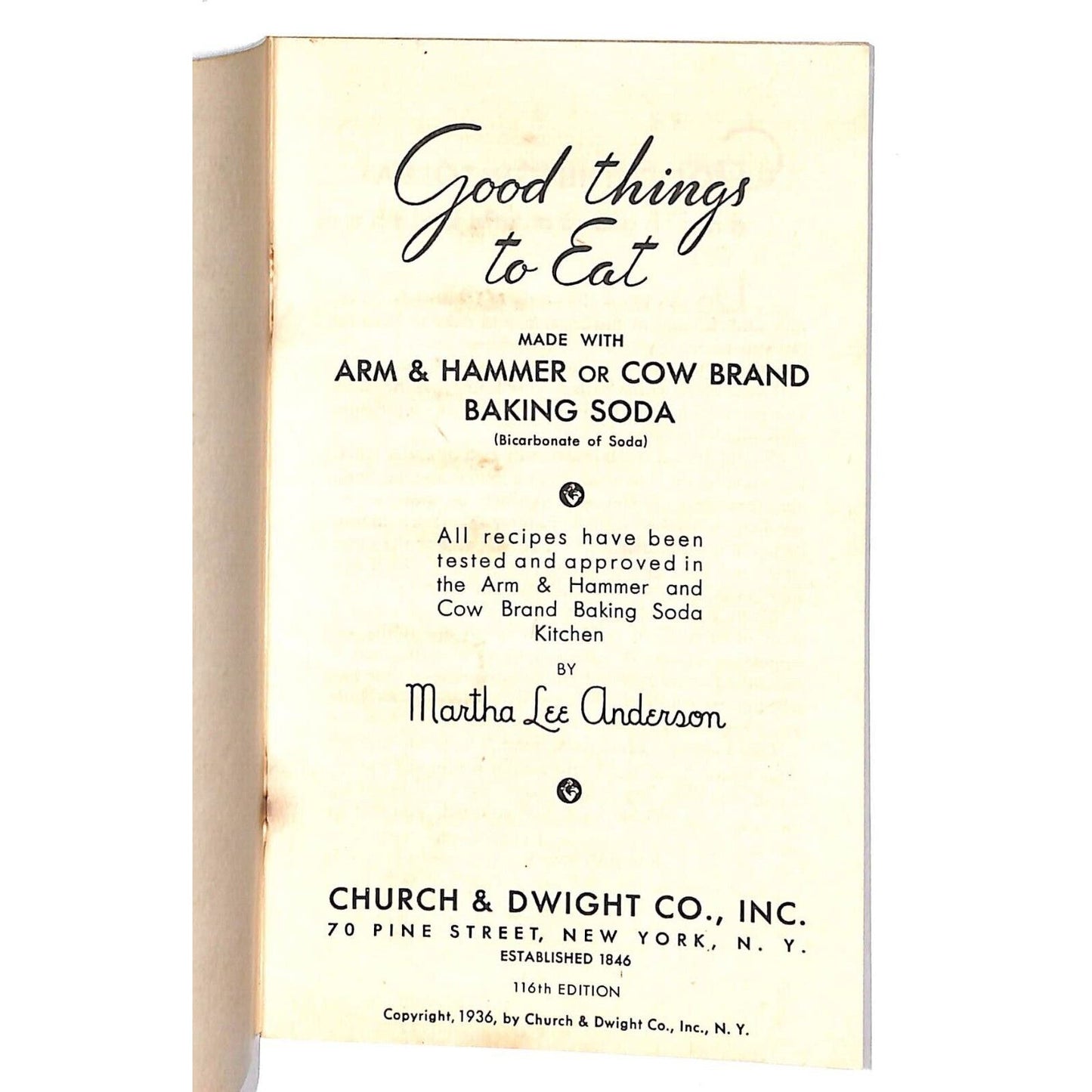 Arm & Hammer Baking Soda "Good Things To Eat" Recipe Booklet 1936 32pp.