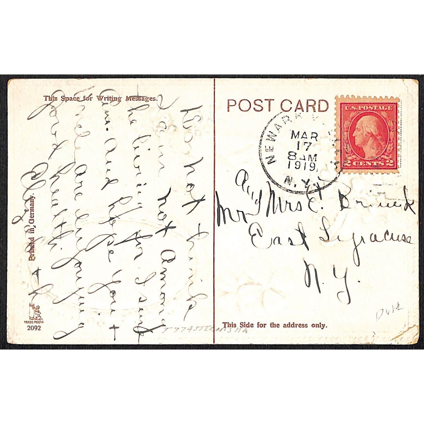 Ireland Postcard "Dear Harp of My Country" Handshake River / Water PM 1919