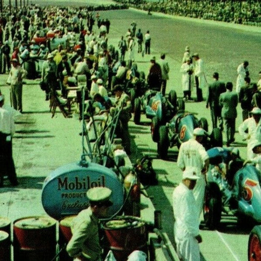 Indy 500 Postcard 1950 "500 Mile Speedway - In the Pit Area" Unposted VGC