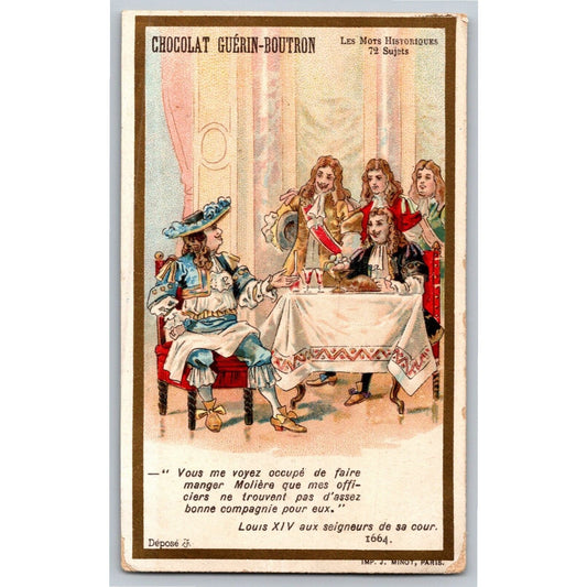 French Victorian Trade Card Chocolat Guerin-Boutron Louis XIV Holding Court