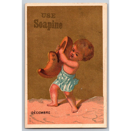 Young Child Carries Oversized Wooden Shoe Victorian Trade Card Soapine