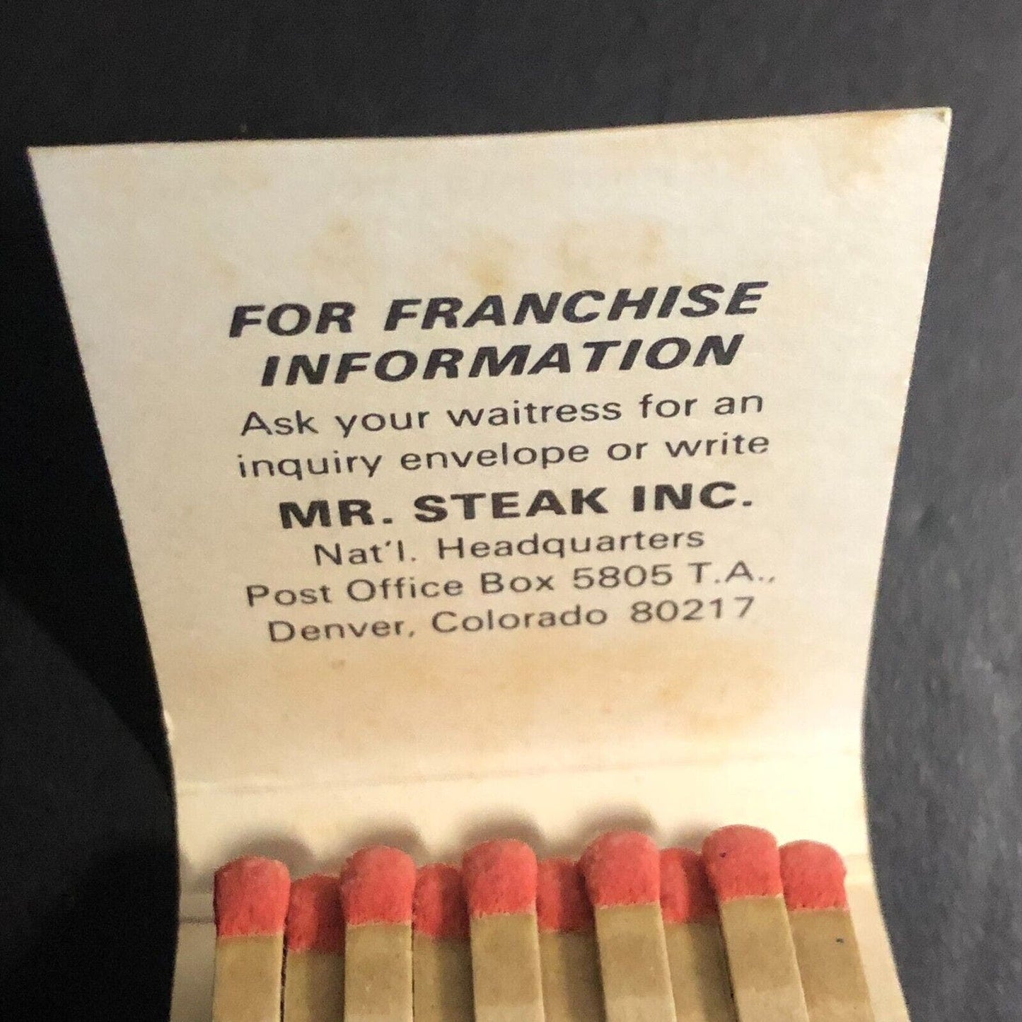 Mr. Steak #258 Indianapolis Restaurants Full Matchbook c1964-74 VGC Scarce