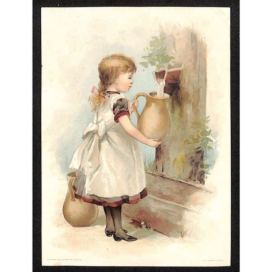 Lion Coffee Large Victorian Trade Card Girl at Water Well Filling Pitcher