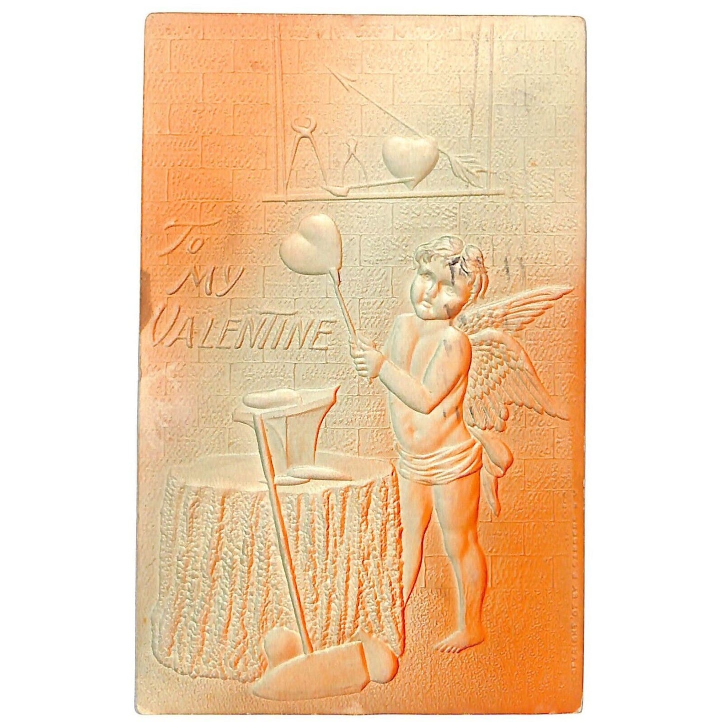 Valentine's Day Postcard "To My Valentine" Embossed w/ Cupid Heart PM c1910
