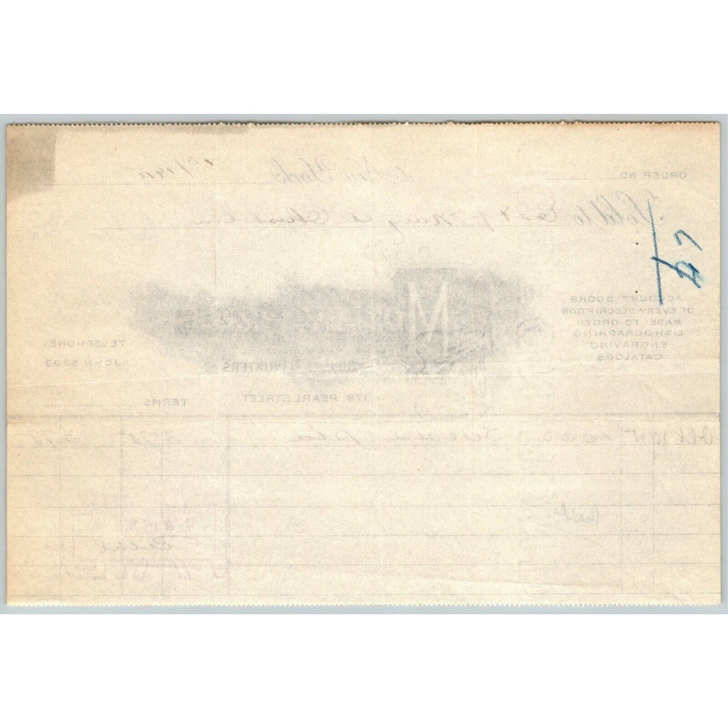 1915 "The Motley Press, Stationers & Printers" Billhead Letterhead Pearl St. NYC