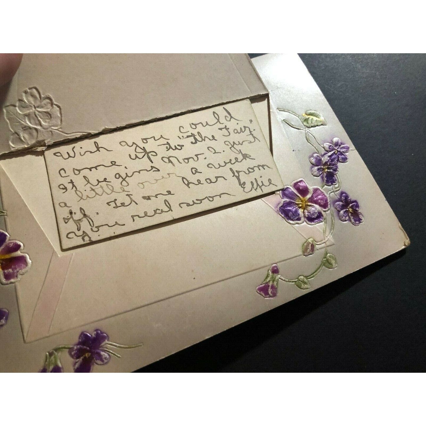 Vintage Postcard - Floral w/ Envelope Flap and Note Pocket c1910