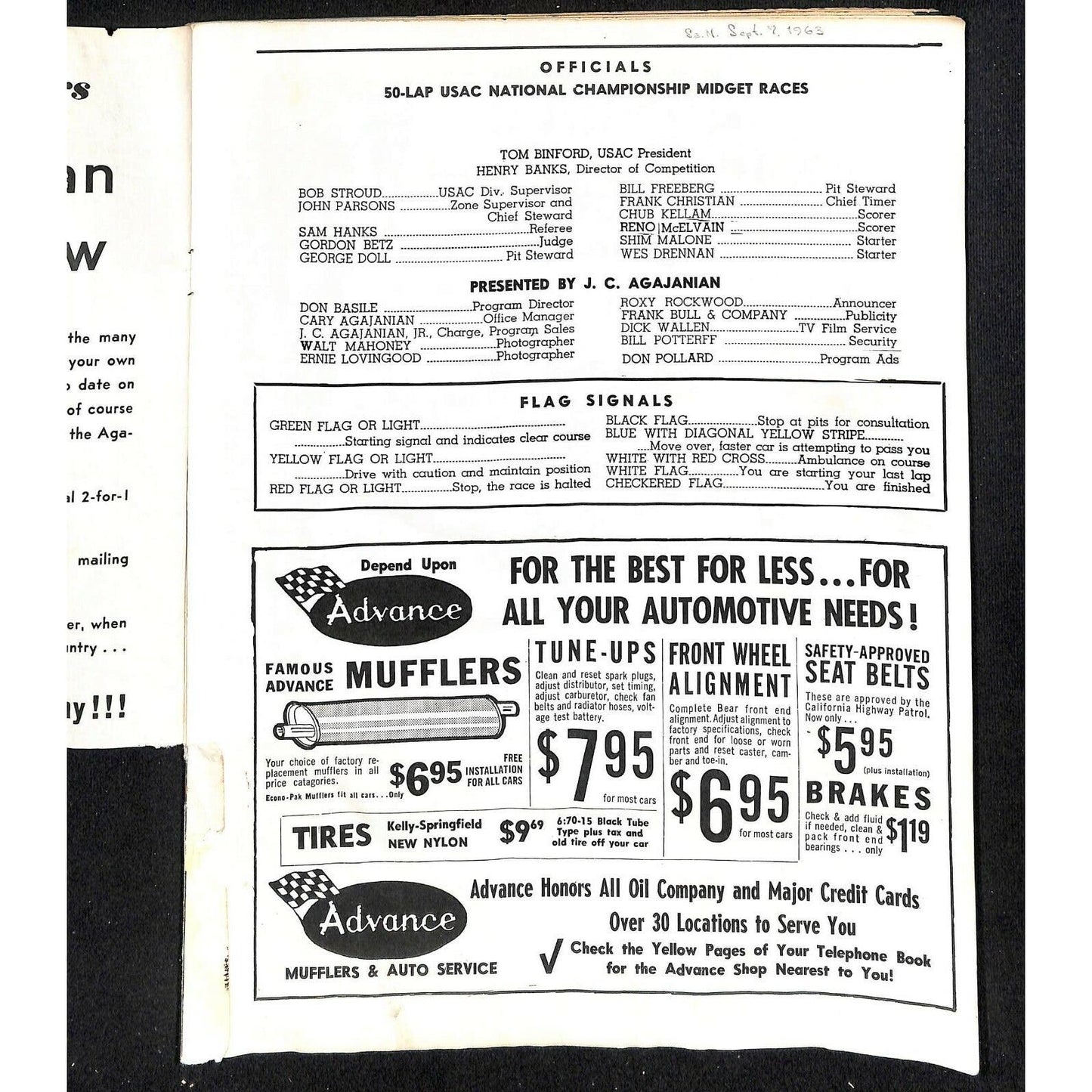 Scarce 1963 USAC National Championship Midget Races Program 20 pp. Cut Cover