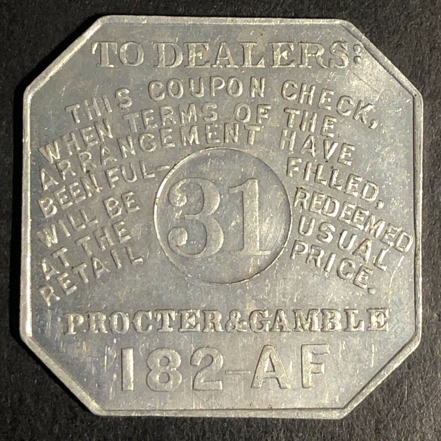 Ivory Flakes Soap Procter and Gamble Alum Trade Token "31" 28mm c1920-30's