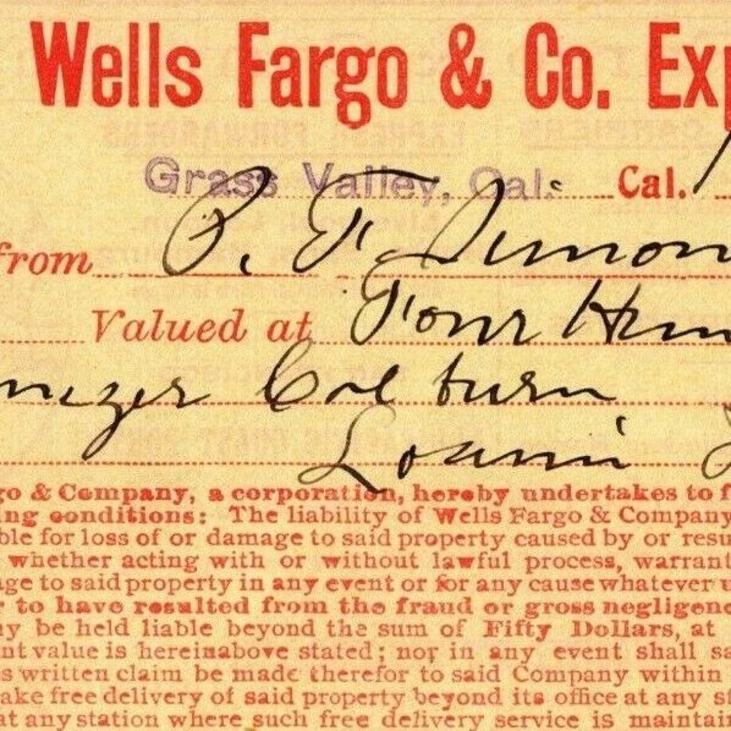 1908 Wells Fargo & Co Express - Grass Valley CA - $464.64 Money Receipt