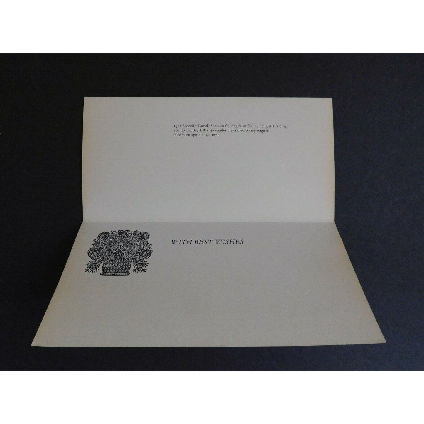 Hugh Evelyn "Best Wishes" Card Drawn by Roy Cross - 1917 Sopwith Camel - c1962?