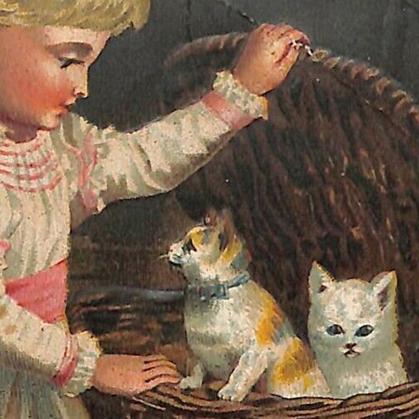 1880-90's Victorian Trade Card J.T. Kopp Dry Goods York, PA Kittens in a Basket