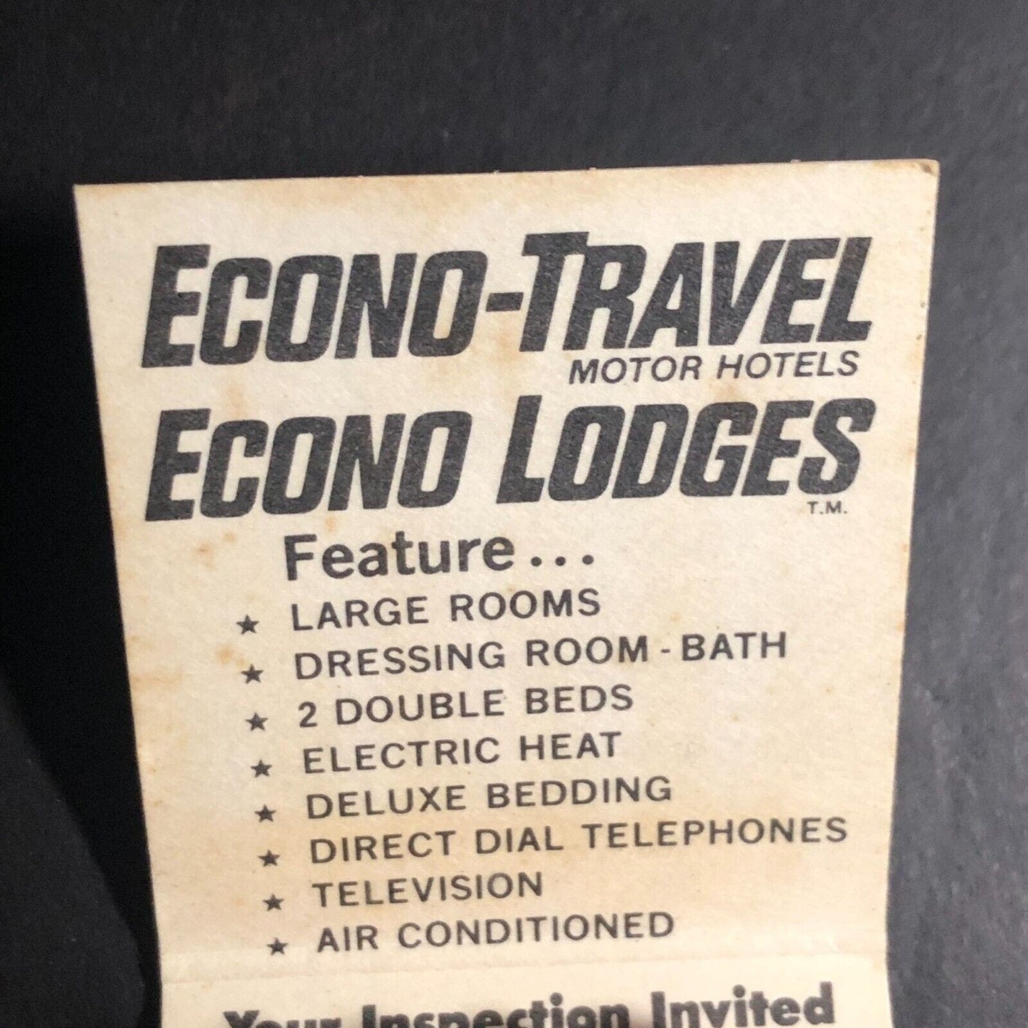 Econo-Travel Econo-Lodge Motor Hotels Full Matchbook c1974-84 Plaid Scottish