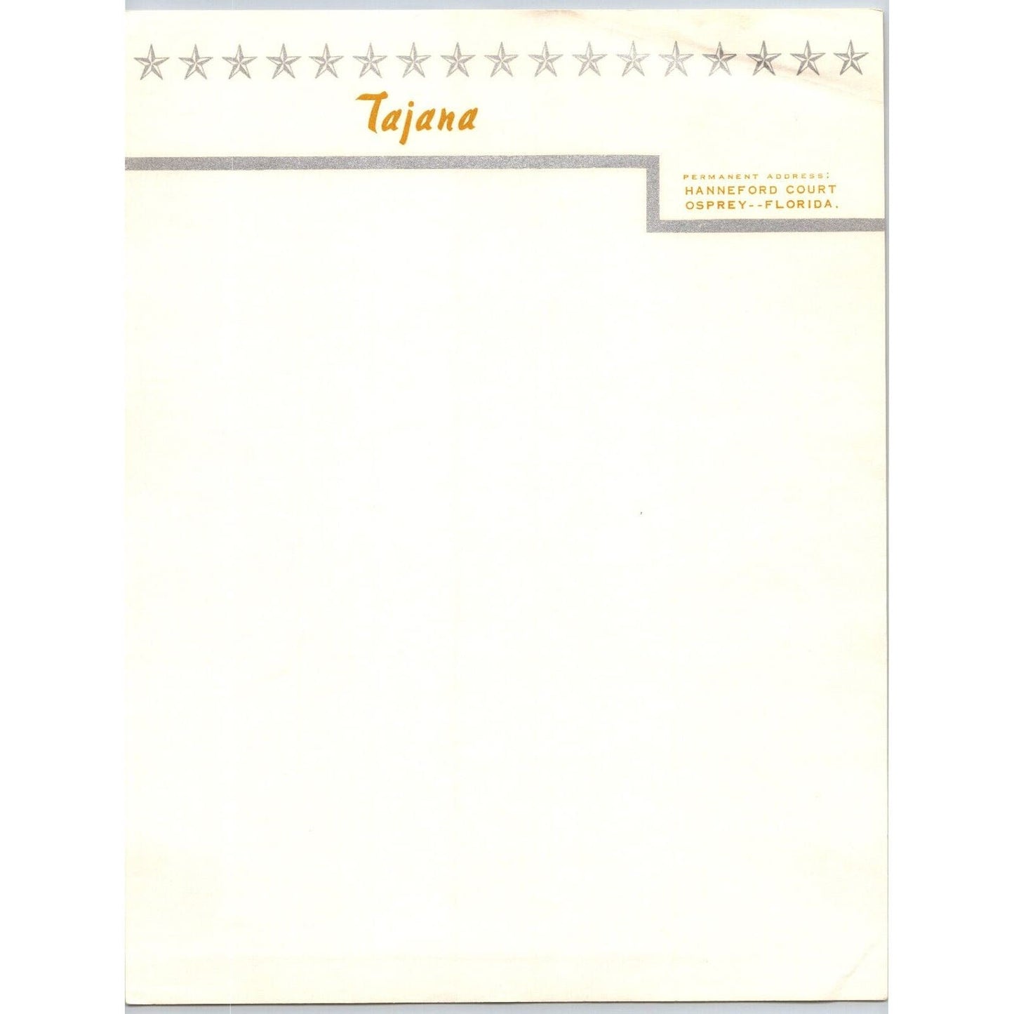 Tajana / Struppi Hanneford Equestrian Osprey, FL Circus Letterhead c1955-65
