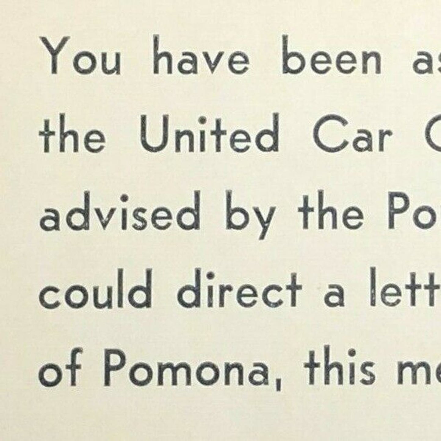 c1960's United Car Clubs of Pomona / Police Dept. Thank You Small Hand-Out
