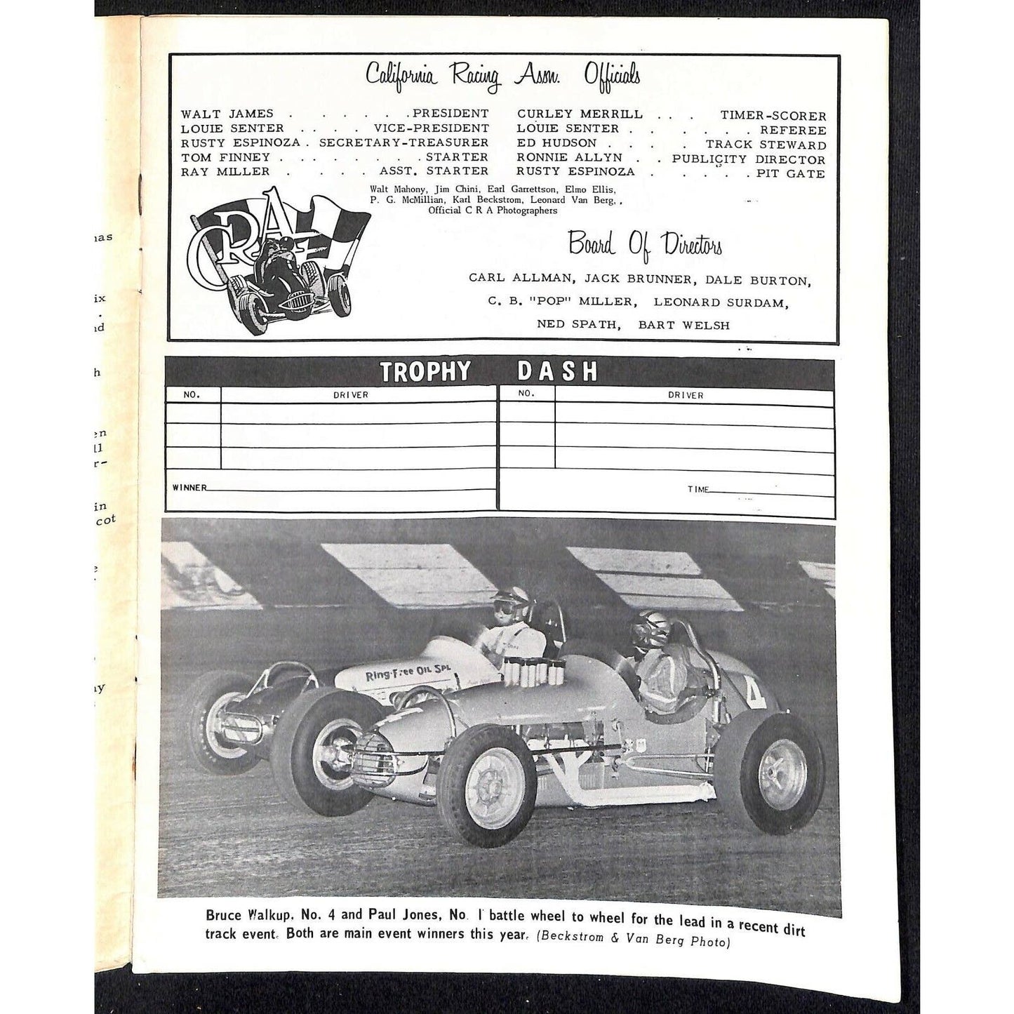 Scarce 7/16 1966 Sprint Car Auto Racing CRA Program Whiteman Speedway 16pp.
