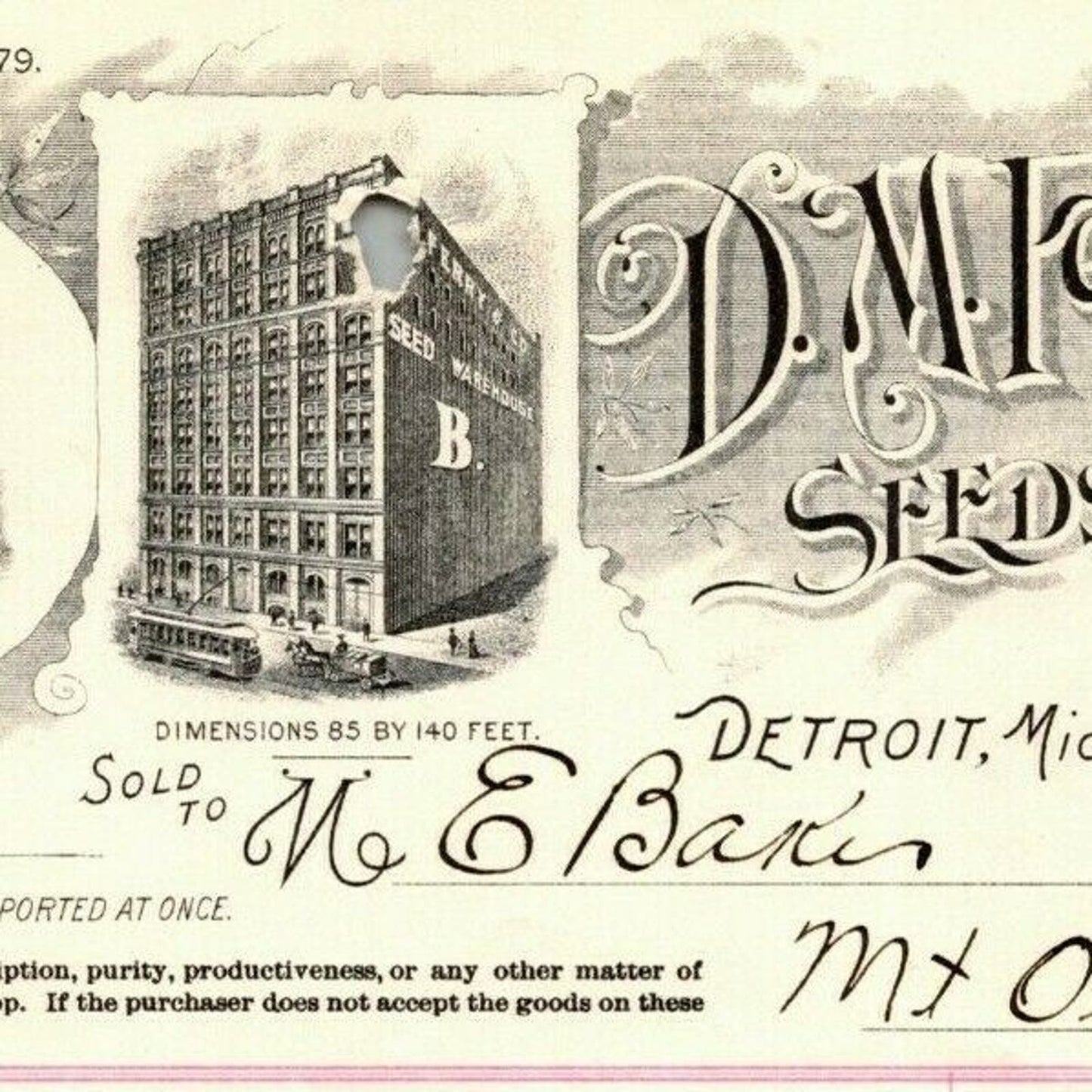 1900 Letterhead Billhead - D.M. Ferry Seeds Seedsmen Detroit - Ephraim Baker*