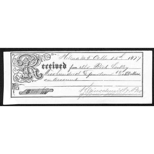 Helena Montana 1877 $214 - Received From Richard Lockey Receipt / Billhead