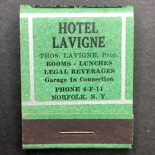 Norfolk, NY Hotel Lavigne "Gayest Spot in Town" Full Matchbook c1930's Scarce