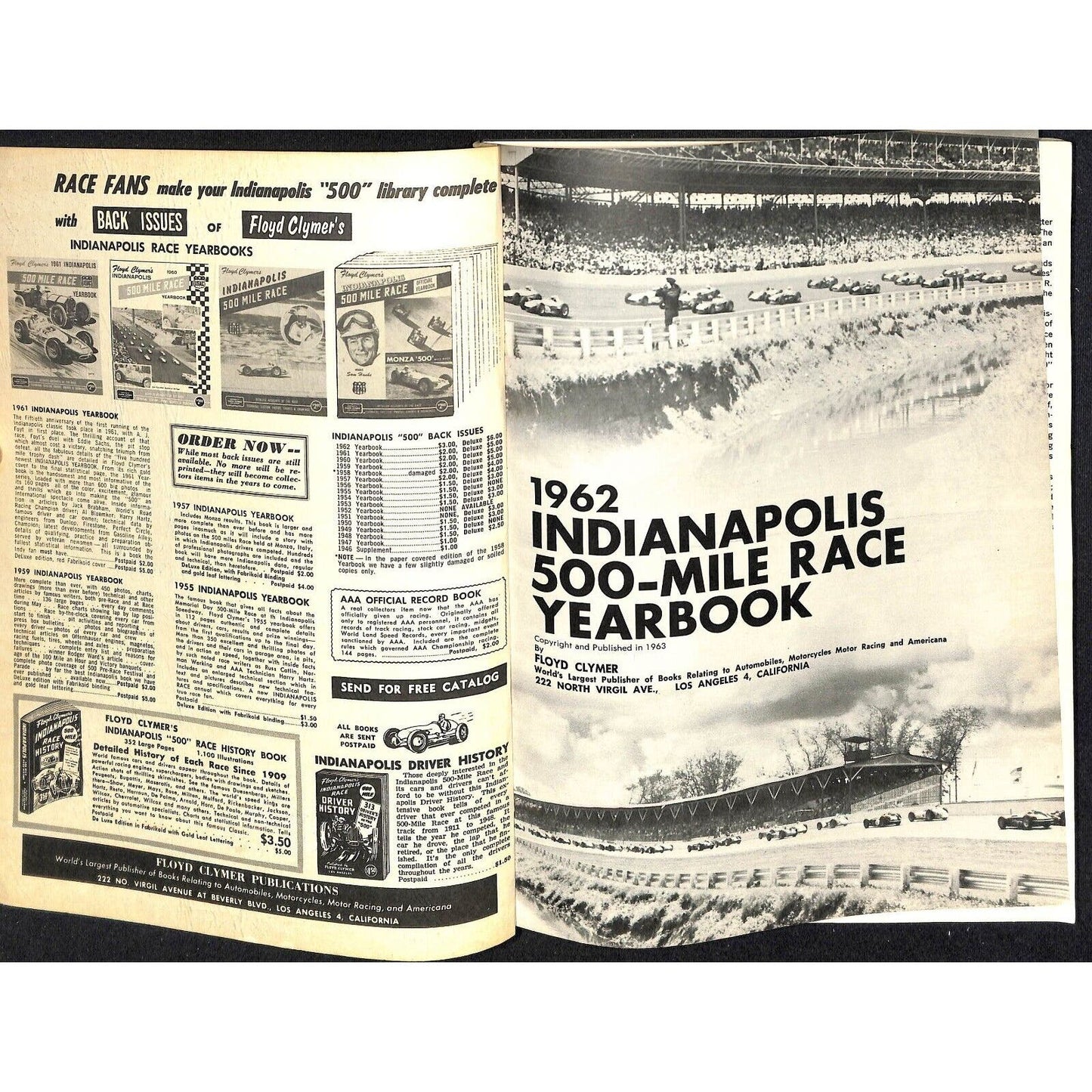 1962 Indy 500 Floyd Clymer's Indianapolis Yearbook IMS 192pp - VGC