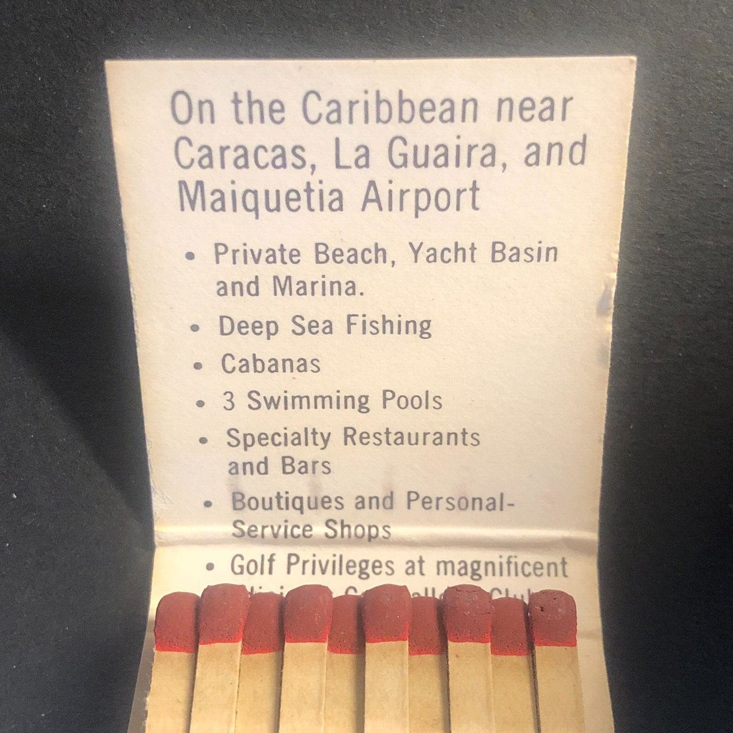 Macuto Sheraton Hotel Venezuela Full Vintage Matchbook c1962 Scarce VGC