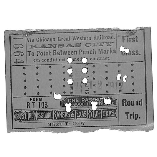 1912 Missouri, Kansas & Texas Railway Ticket "Summer Tourist" First Class #1664