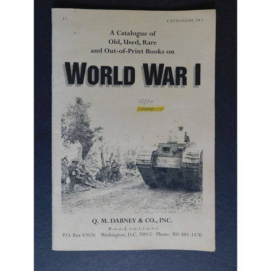 World War I - Catalogue of Old, Used, Rare and OOP Books c1999 48pgs