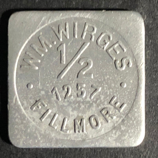 Wm. Wirges 1/2 "1257 Fillmore" (Buffalo NY Gas Station) Alum Token Square 23mm