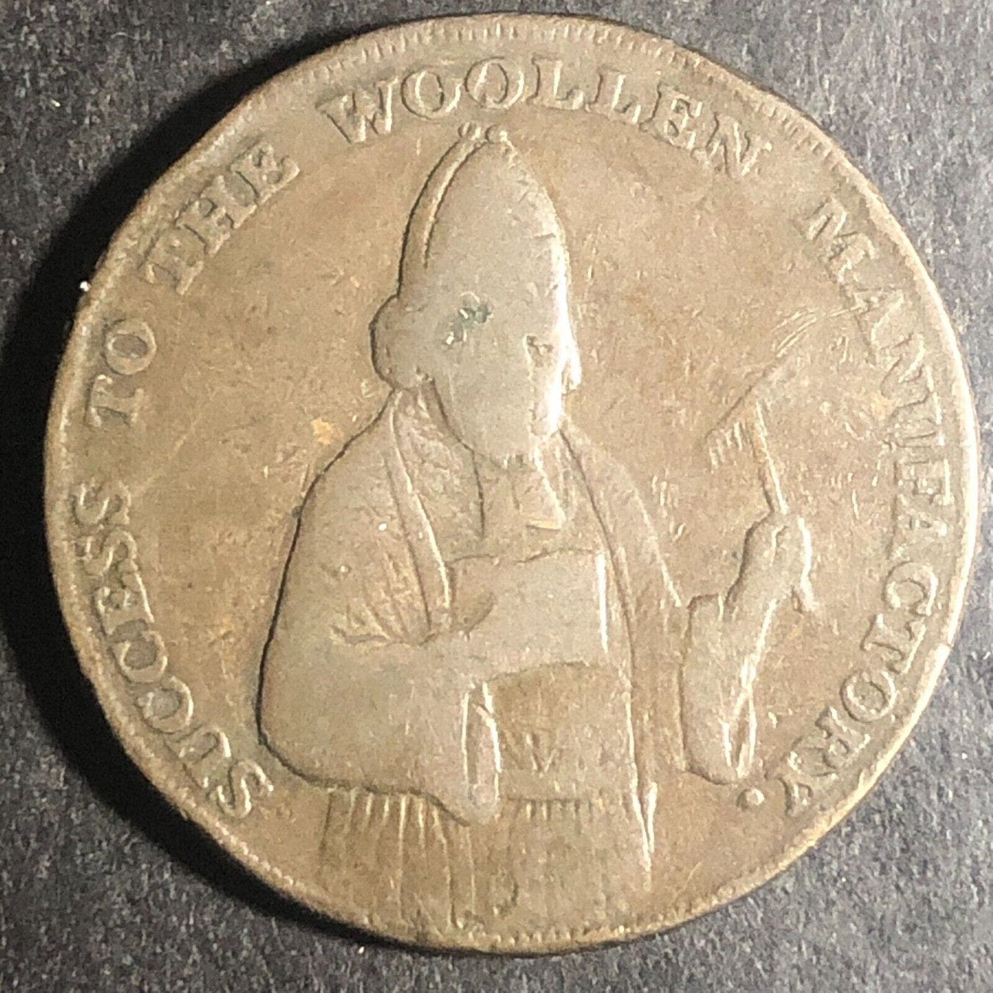 1792 Success to the Woollen Manufactory Exeter Devonshire Half Penny Token? 29mm