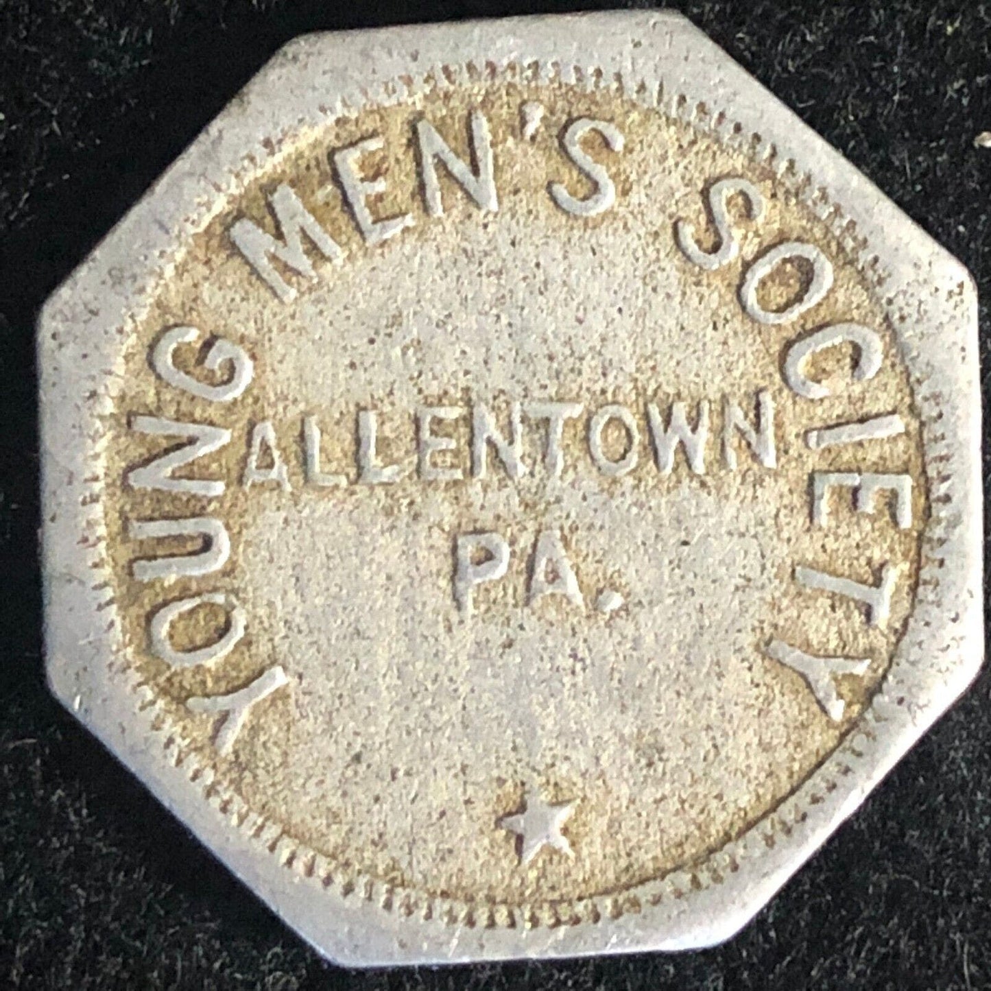 Young Men's Society Allentown, PA Aluminum Token 23mm Hexagon Scarce