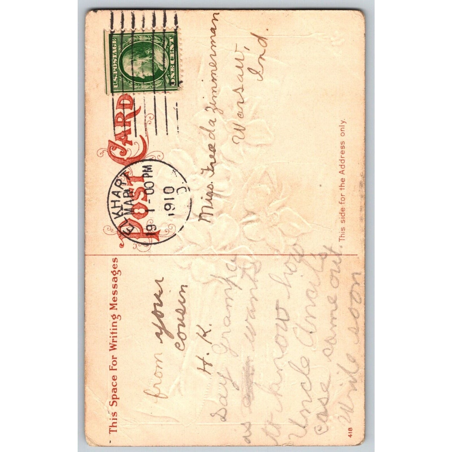 Vintage Easter Postcard "A Glad Eastertide" Floral Cross Embossed PM 1910
