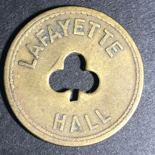 24.5mm Brass Lafayette Hall (Saloon Sacramento, CA) Token Clover Shamrock (#9)