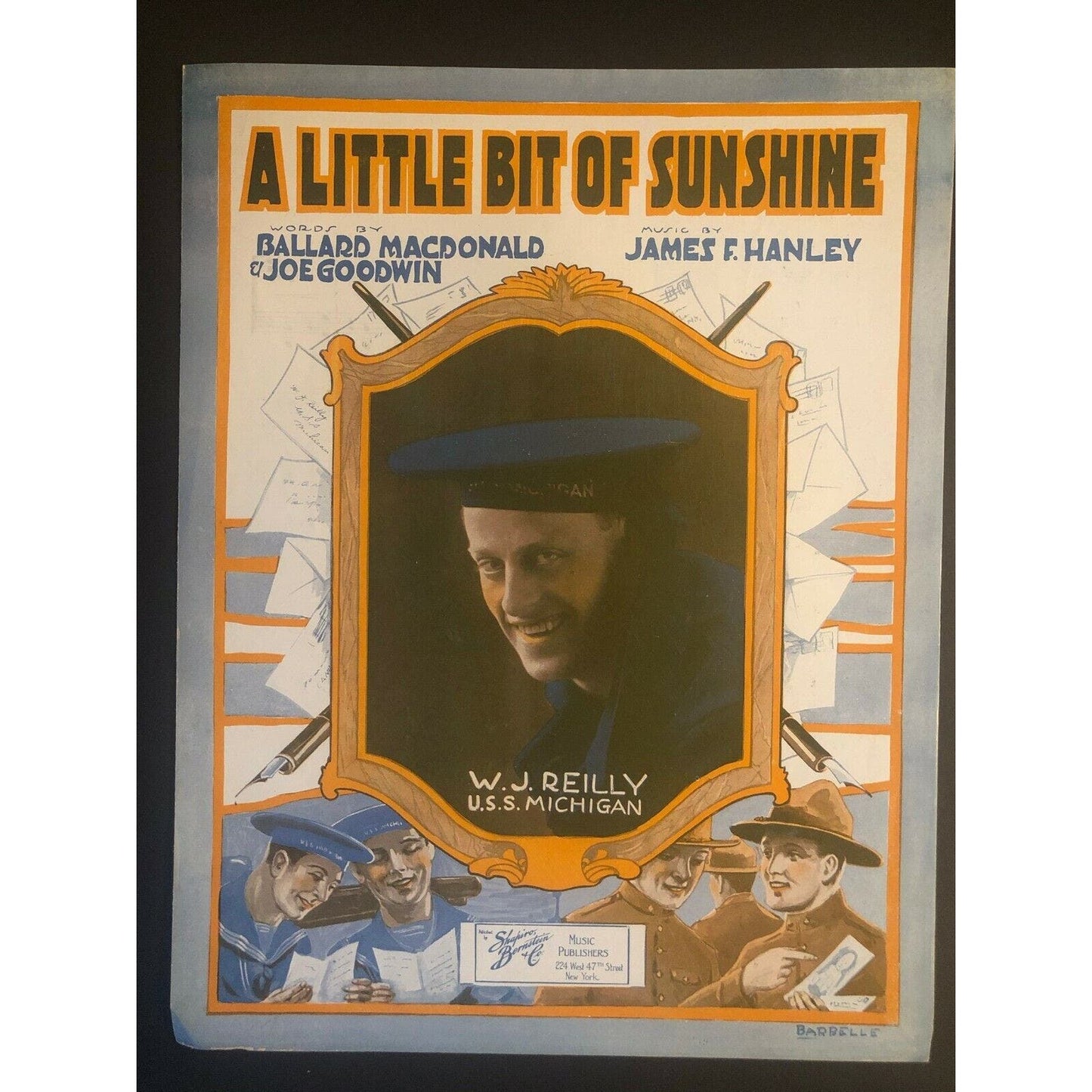 Vintage 1918 Sheet Music "A Little Bit of Sunshine" W.J. Reilly / U.S.S Michigan