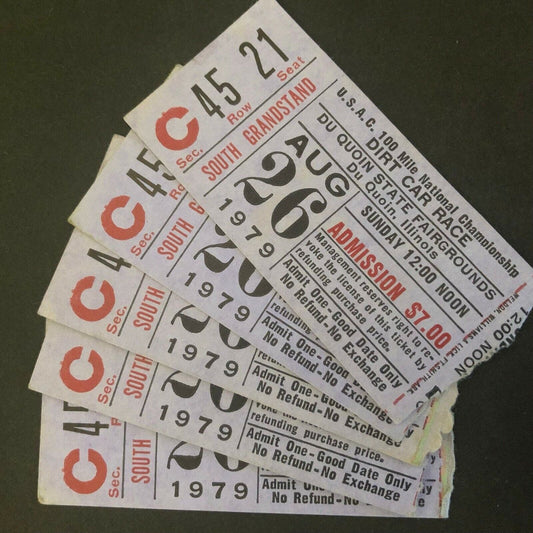 5 1979 Du Quoin State Fair USAC 100 Mile Dirt Car Race Ticket Stubs