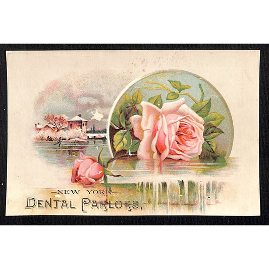 New York Dental Parlors Louisville, KY Victorian Trade Card - Home Winter Scene