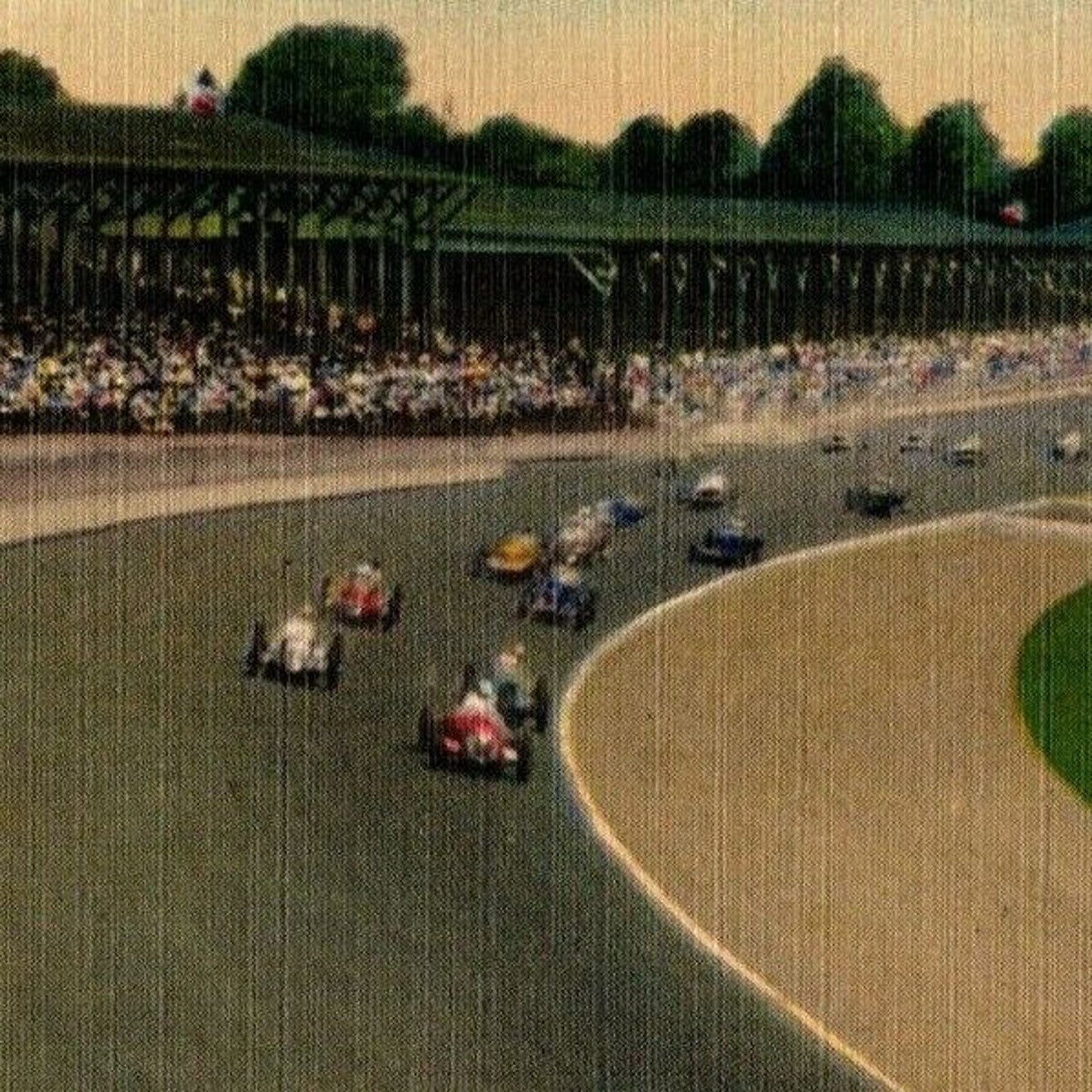 Indy 500 Linen Postcard 1941 "Pacing Lap, Start of Race.." Posted 1952