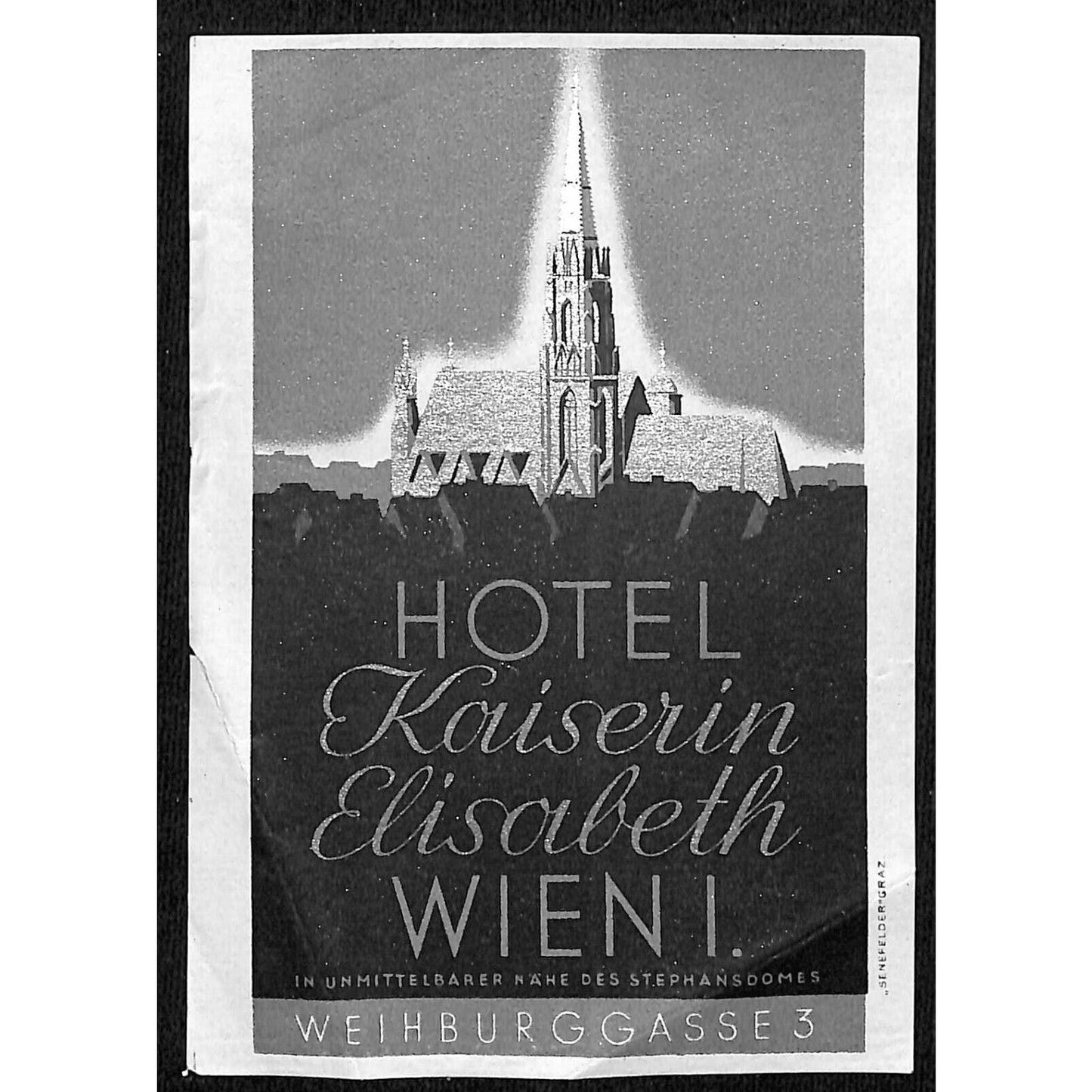 Hotel Kaiserin Elisabeth Wien Weihburggasse Luggage Label Vintage NOS