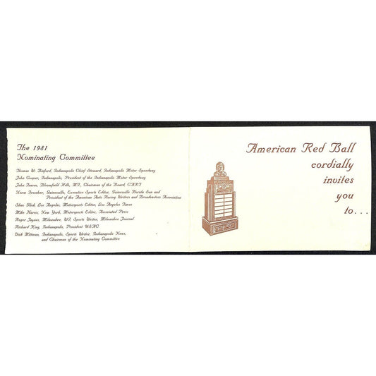 1981 Indy 500 Red Bull Eddie Sachs Scholarship Award Reception Invitation Scarce