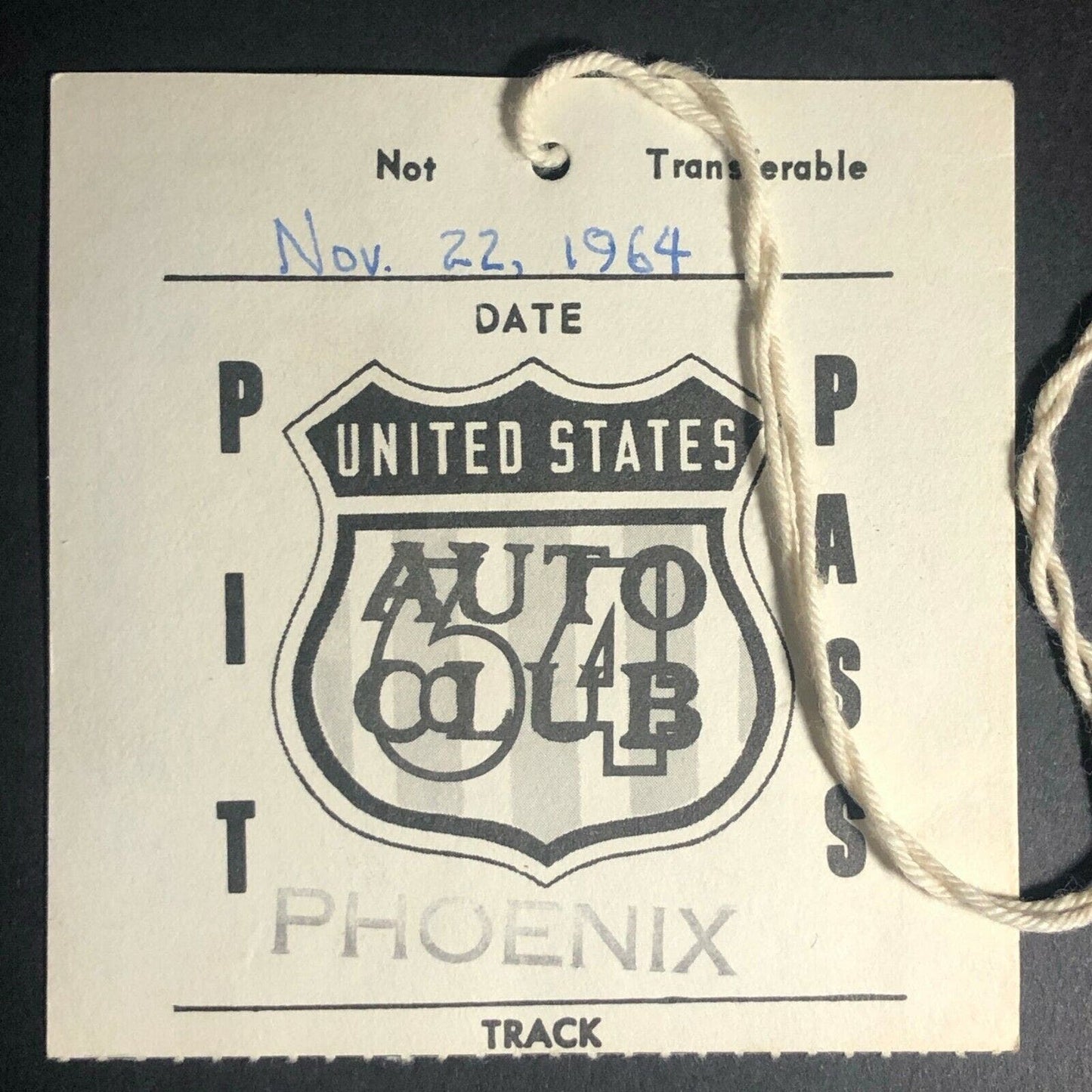 Vintage USAC Phoenix Intl. Raceway Pit Pass Nov 22 1964 Jeff Sharpe Driver