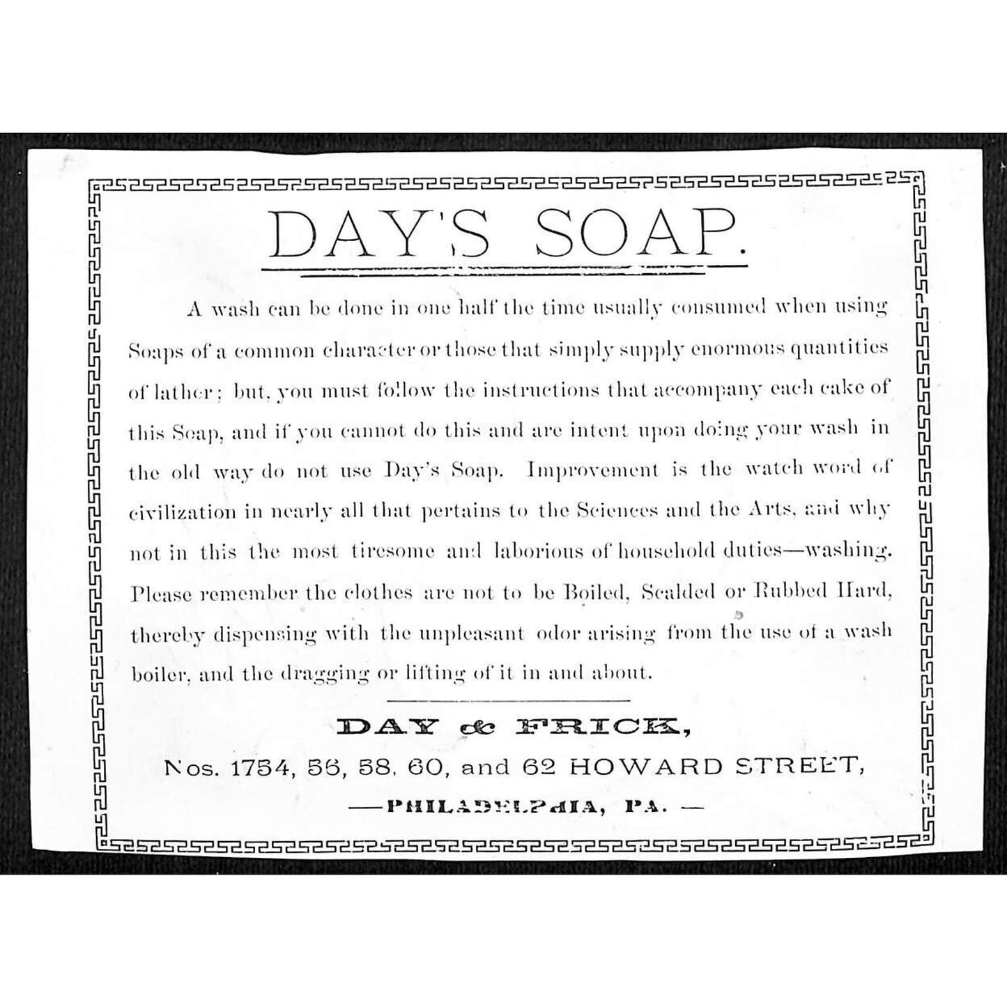 Day's Soap Day & Frick Philadelphia Victorian Trade Card Roses Embossed