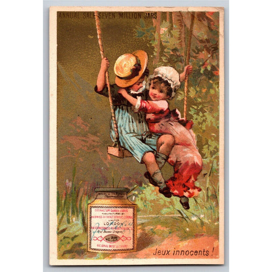 Boy & Girl on Wood Swing Victorian Trade Card Liebig Extract of Meat