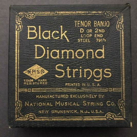 Black Diamond Vintage Banjo String Empty Box Texture + Gilt Text Faux Alligator?
