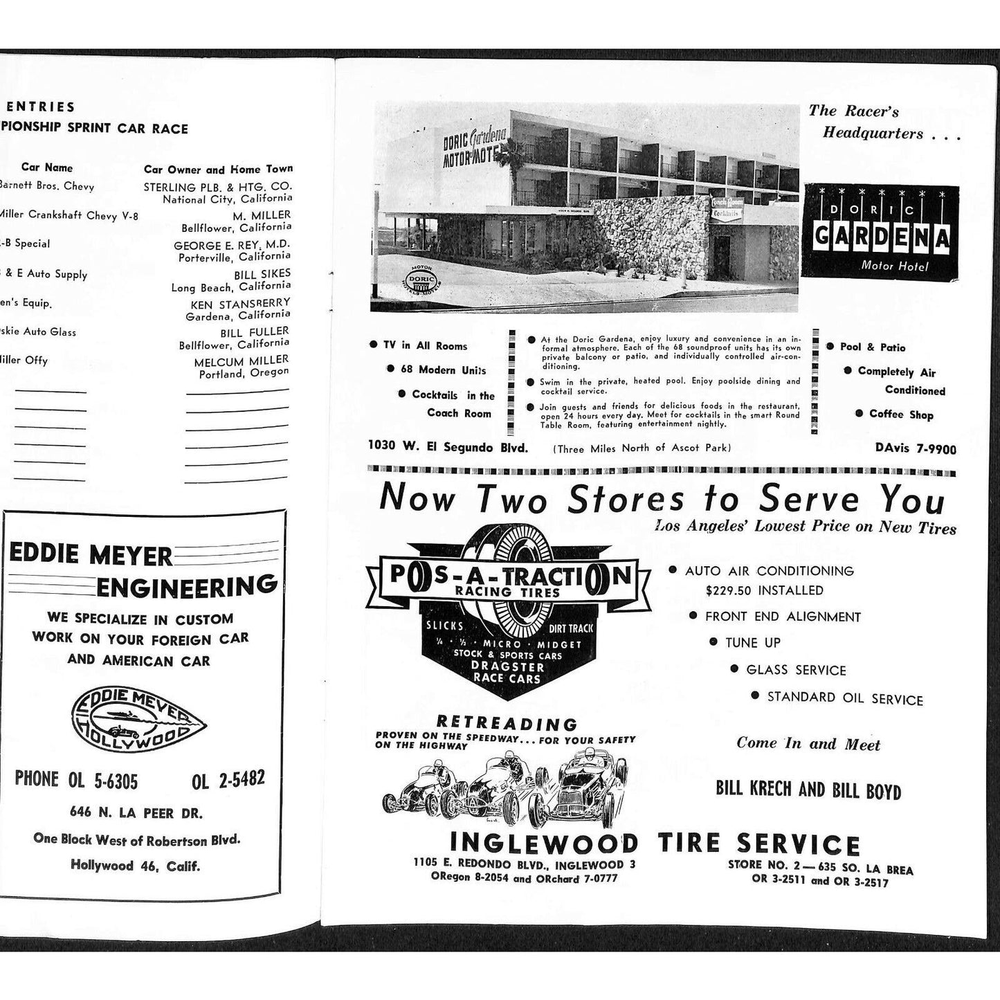 Scarce Nov 11 1961 USAC Championship Sprint Car Races Auto Racing Program Ascot