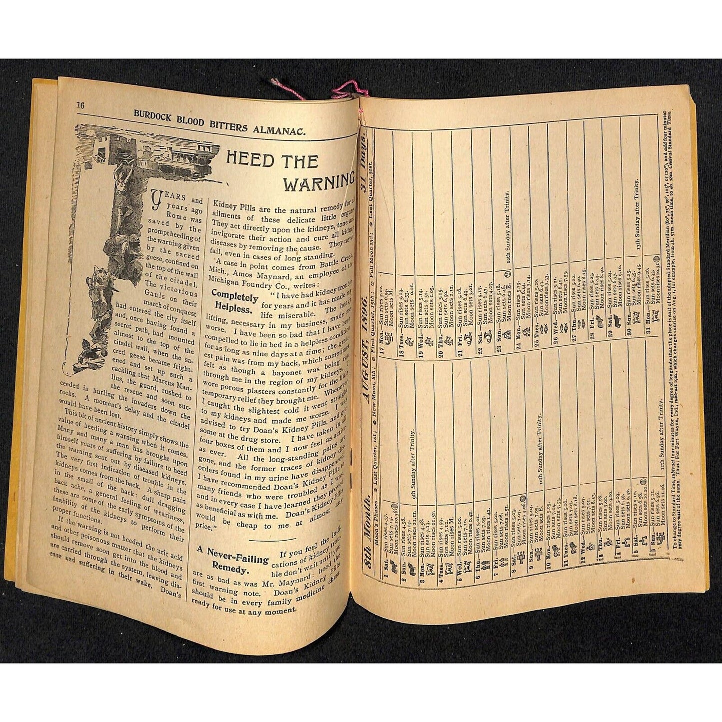 Burdock Blood Bitters 1896 Almanac and Key to Health 32pp VGC