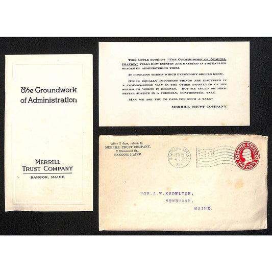 Newburgh, ME Amos W. Knowlton* Bangor 1916 Merrill Trust "Groundwork" Booklet 8p
